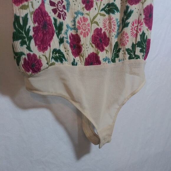 Free People Floral Romantic Boho Lace Open Back Bodysuit Puff Sleeves Size XS - Picture 5 of 11